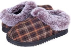Plaid Faux Fur Lined Slip-On Slippers for Men & Women – Warm Cozy Indoor House Shoes with Non-Slip Rubber Sole, Comfortable Winter Casual Footwear