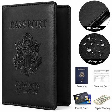 Premium PU Leather Passport Holder & Travel Document Cover – Waterproof Passport Wallet with Card Slots, Black Travel Organizer