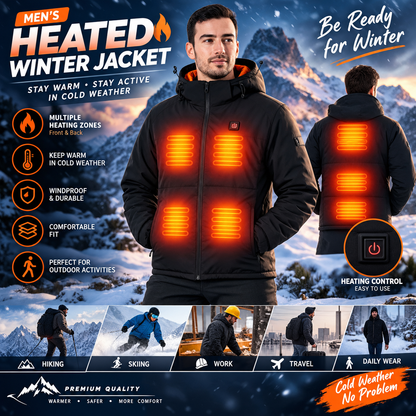 Men’s Heated Winter Jacket with Front & Back Heating Zones – Electric Thermal Warm Jacket for Cold Weather, Outdoor Activities, Work, Travel & Winter Use