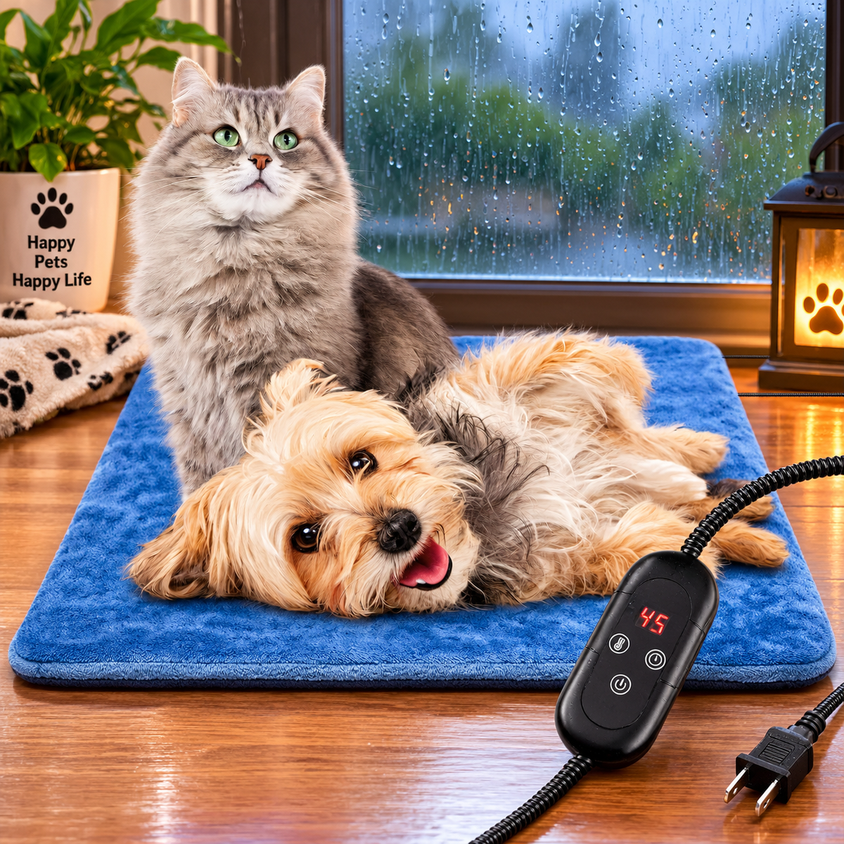 Electric Heated Pet Heating Pad for Dogs & Cats – Adjustable Temperature Heating Mat with Controller