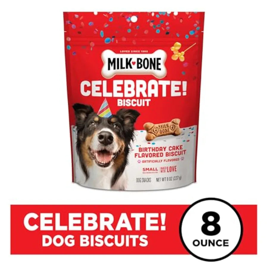 Celebrate Birthday Cake Artificially Flavored Biscuits, Small Dog Treats, 8 oz. Bag