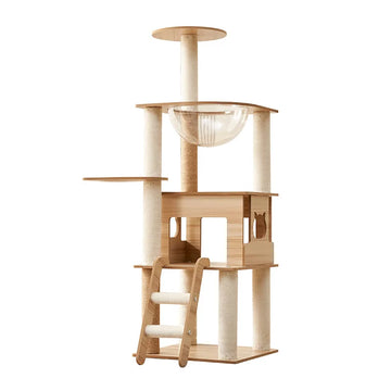 Cat Tree with Space Capsule, Climbing Frame, Pet Ladder, Bed, Wooden Tower, Jump Platform, Multi-Level Cat House