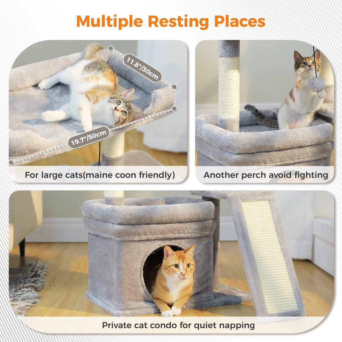 Small Cat Tree for Indoor Cat Tower with Sisal Scratching Post and Pad Wide Top Perch Large Cat Condo Cat Scratchers Cat Toys