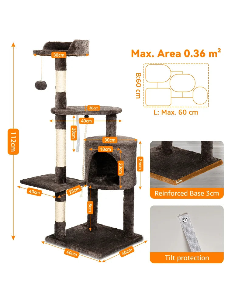 YXT Cat Trees Cat Climbing Frame For Indoor Cats Multi-Level With Scratching Posts Cat Tower Padded Top Perches and Condo
