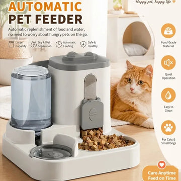 Automatic Pet Feeder Large Capacity Cat Food Dispenser Water Bowl Gravity Dry Wet Separation For Cats Small Dogs Travel Home