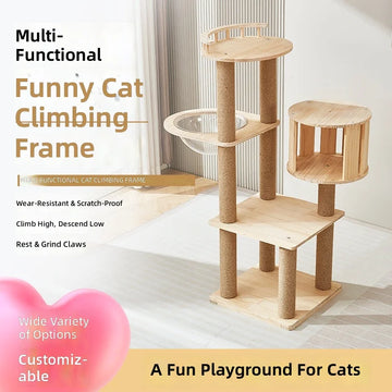Solid Wood Cat Tree, Large Cat Furniture, Cat Condo, House, Climbing Frame, Jumping Platform, Pet Supplies