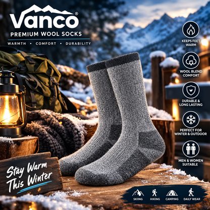 Vanco Wool Socks for Men – Warm Winter Thermal Crew Socks, Soft Comfortable Knit Socks for Cold Weather, Hiking, Outdoor Activities, Travel & Everyday Wear