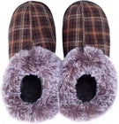 Plaid Faux Fur Lined Slip-On Slippers for Men & Women – Warm Cozy Indoor House Shoes with Non-Slip Rubber Sole, Comfortable Winter Casual Footwear