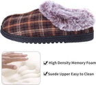 Plaid Faux Fur Lined Slip-On Slippers for Men & Women – Warm Cozy Indoor House Shoes with Non-Slip Rubber Sole, Comfortable Winter Casual Footwear
