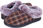 Plaid Faux Fur Lined Slip-On Slippers for Men & Women – Warm Cozy Indoor House Shoes with Non-Slip Rubber Sole, Comfortable Winter Casual Footwear